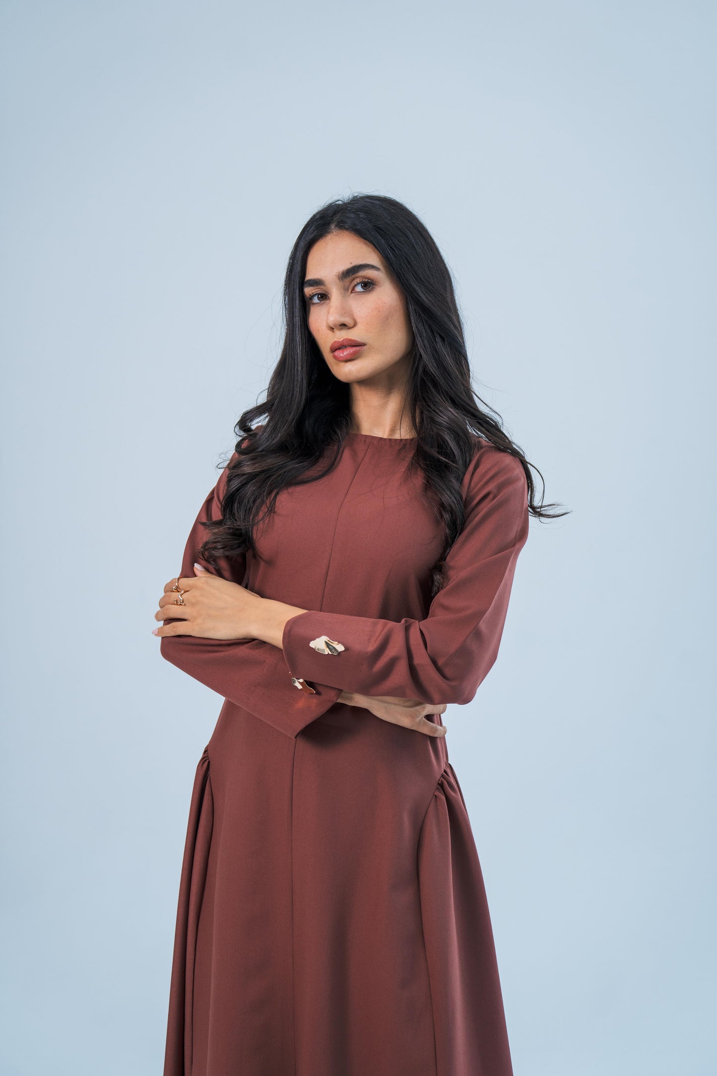 ZAHRA — Gathered Waist Gown (Chestnut)