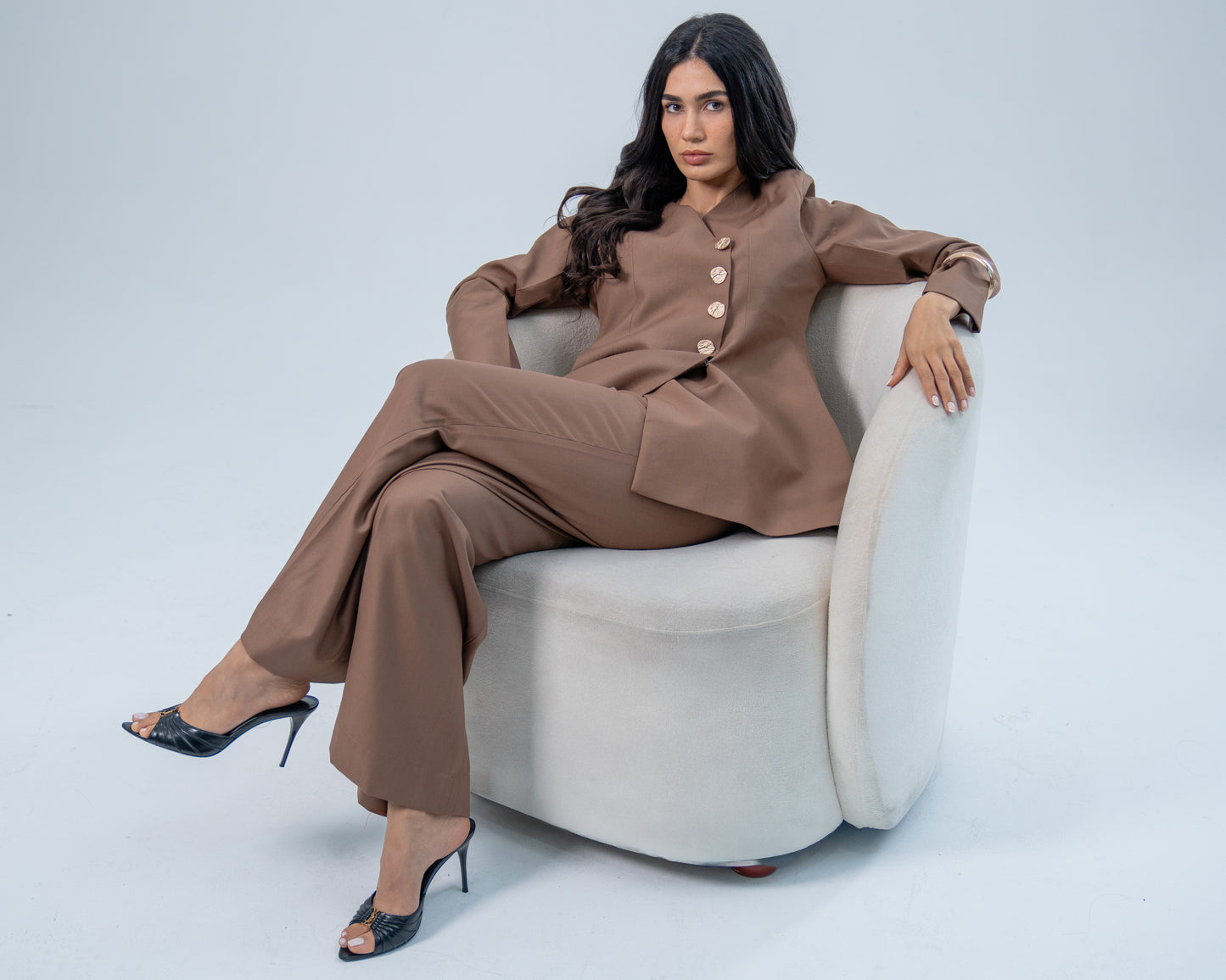 ASEEL — Side Button Blazer Set (Amber)