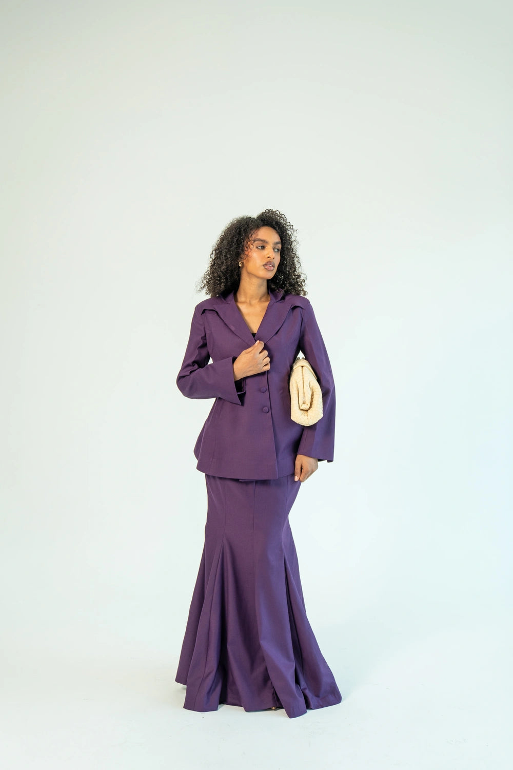 WAHDA — Blazer & Mermaid Skirt Set (Plum Mist)
