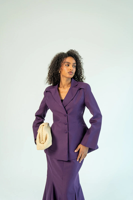 WAHDA — Blazer & Mermaid Skirt Set (Plum Mist)