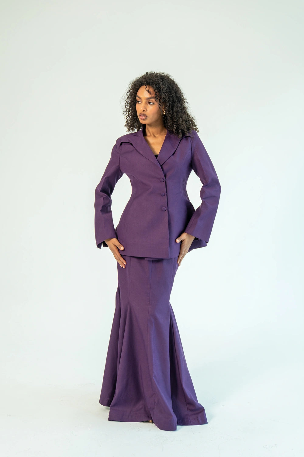 WAHDA — Blazer & Mermaid Skirt Set (Plum Mist)
