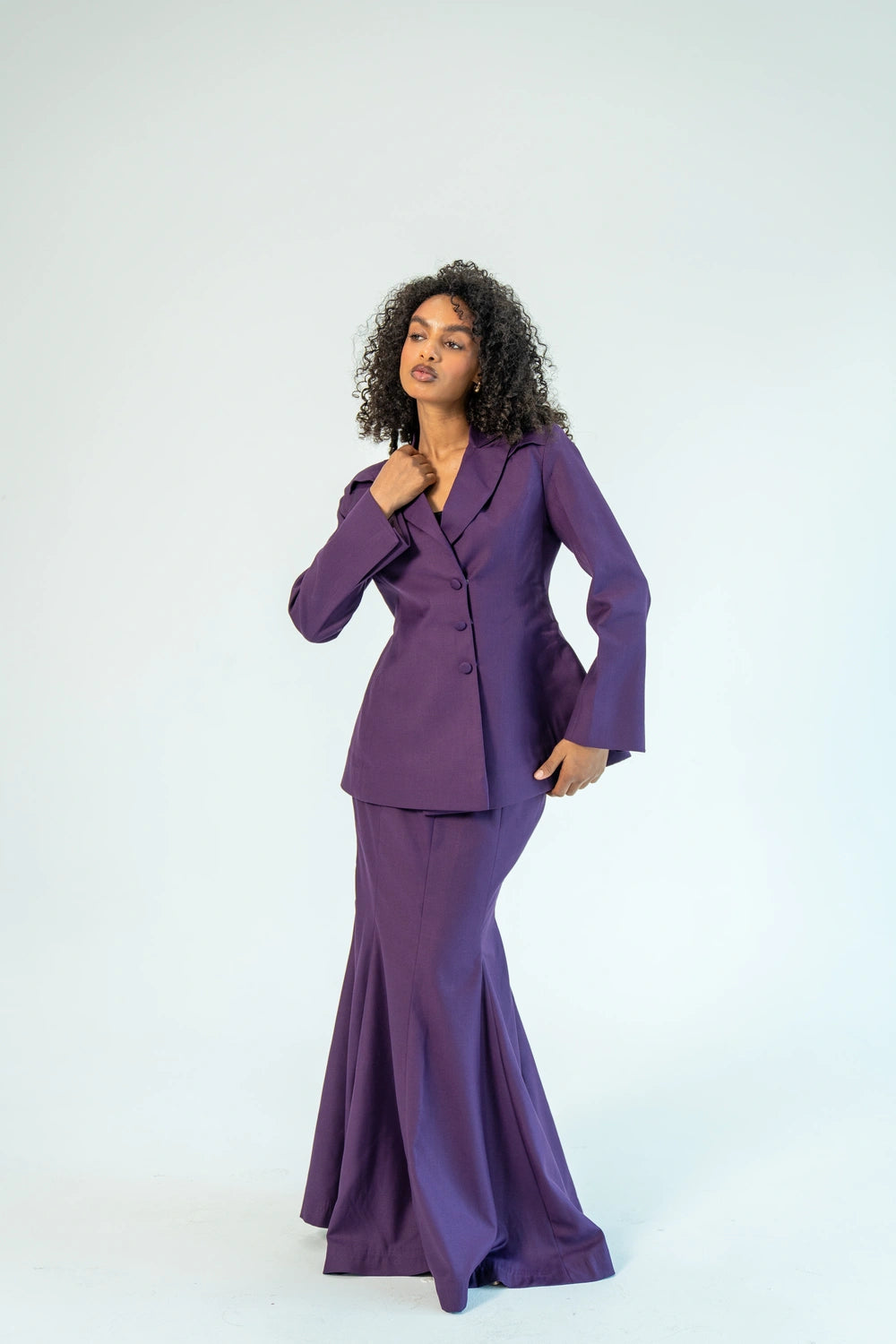 WAHDA — Blazer & Mermaid Skirt Set (Plum Mist)