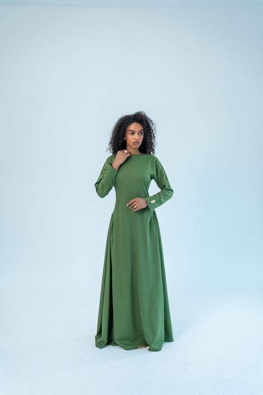 ZAHRA — Gathered Waist Gown (Teal Pistachio)
