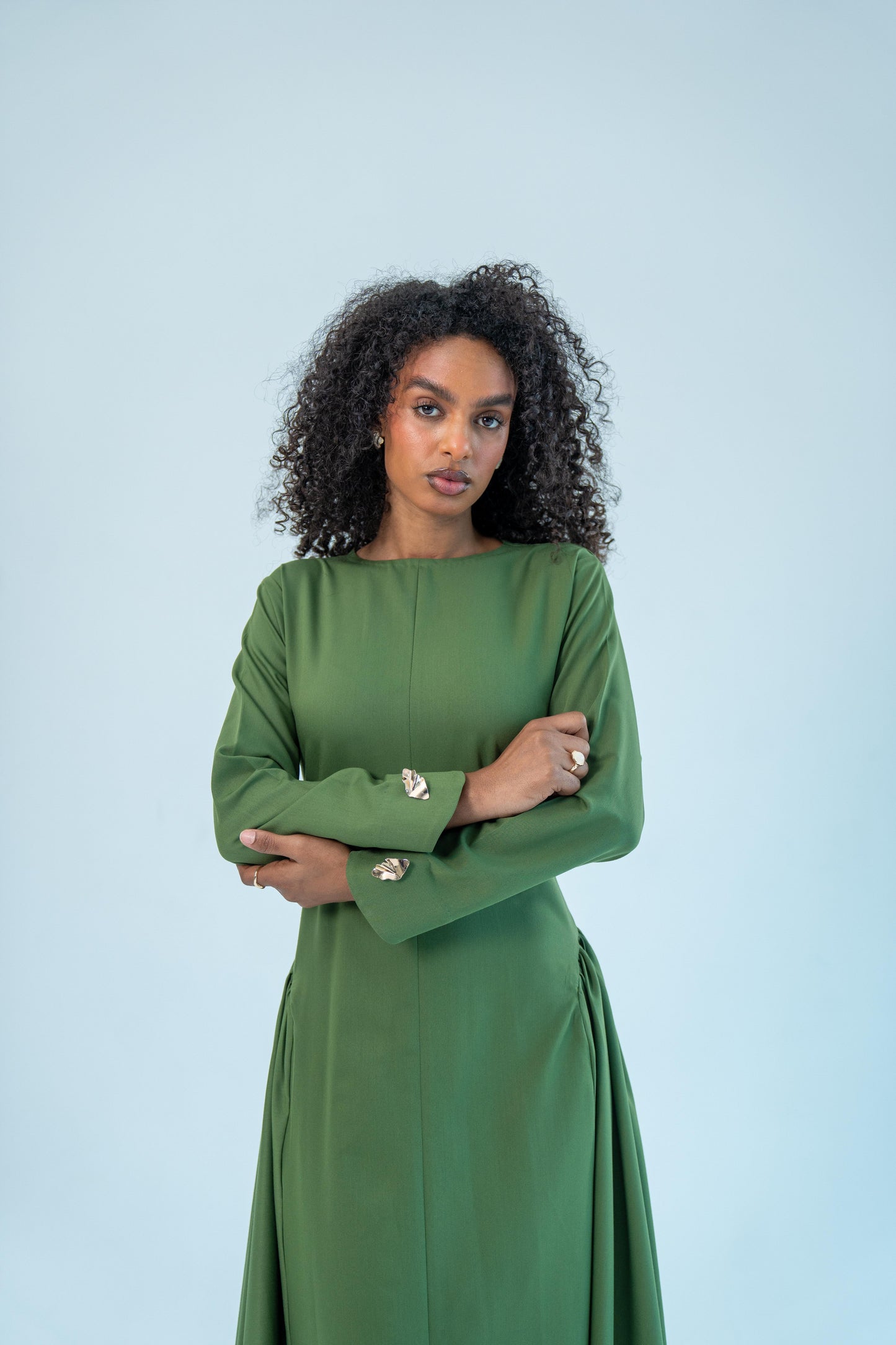 ZAHRA — Gathered Waist Gown (Teal Pistachio)