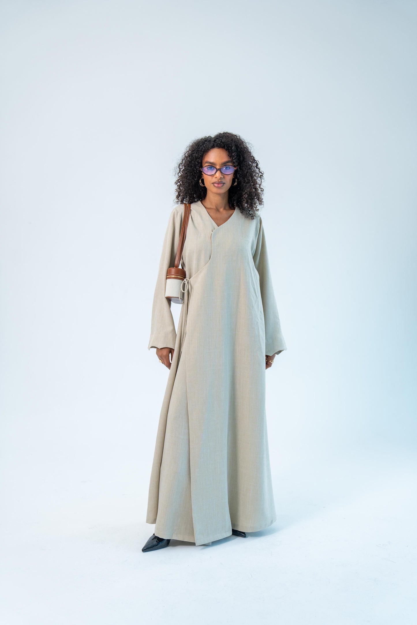 RAHMA — Bow-Tie Linen Abaya (Pearl Cream)