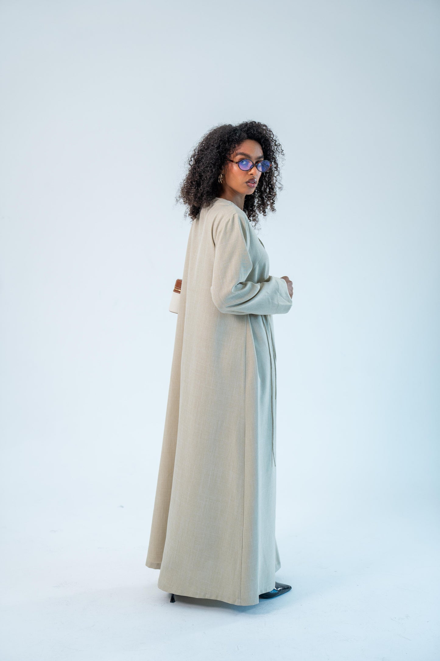 RAHMA — Bow-Tie Linen Abaya (Pearl Cream)