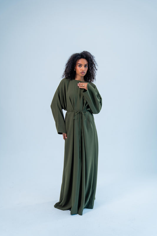 SUKOON — Free-Size Tie Abaya (Earthy olive)