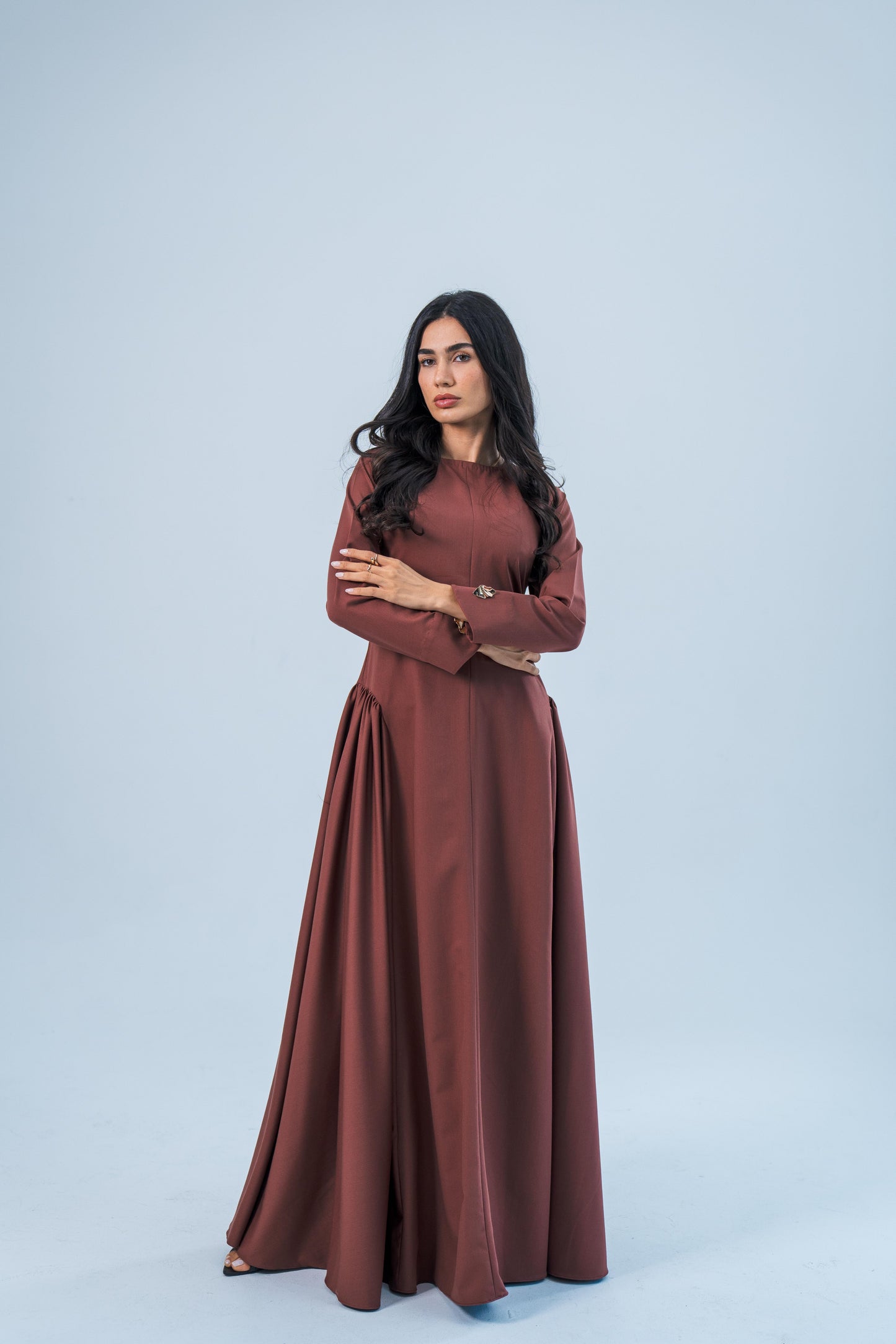 ZAHRA — Gathered Waist Gown (Chestnut)