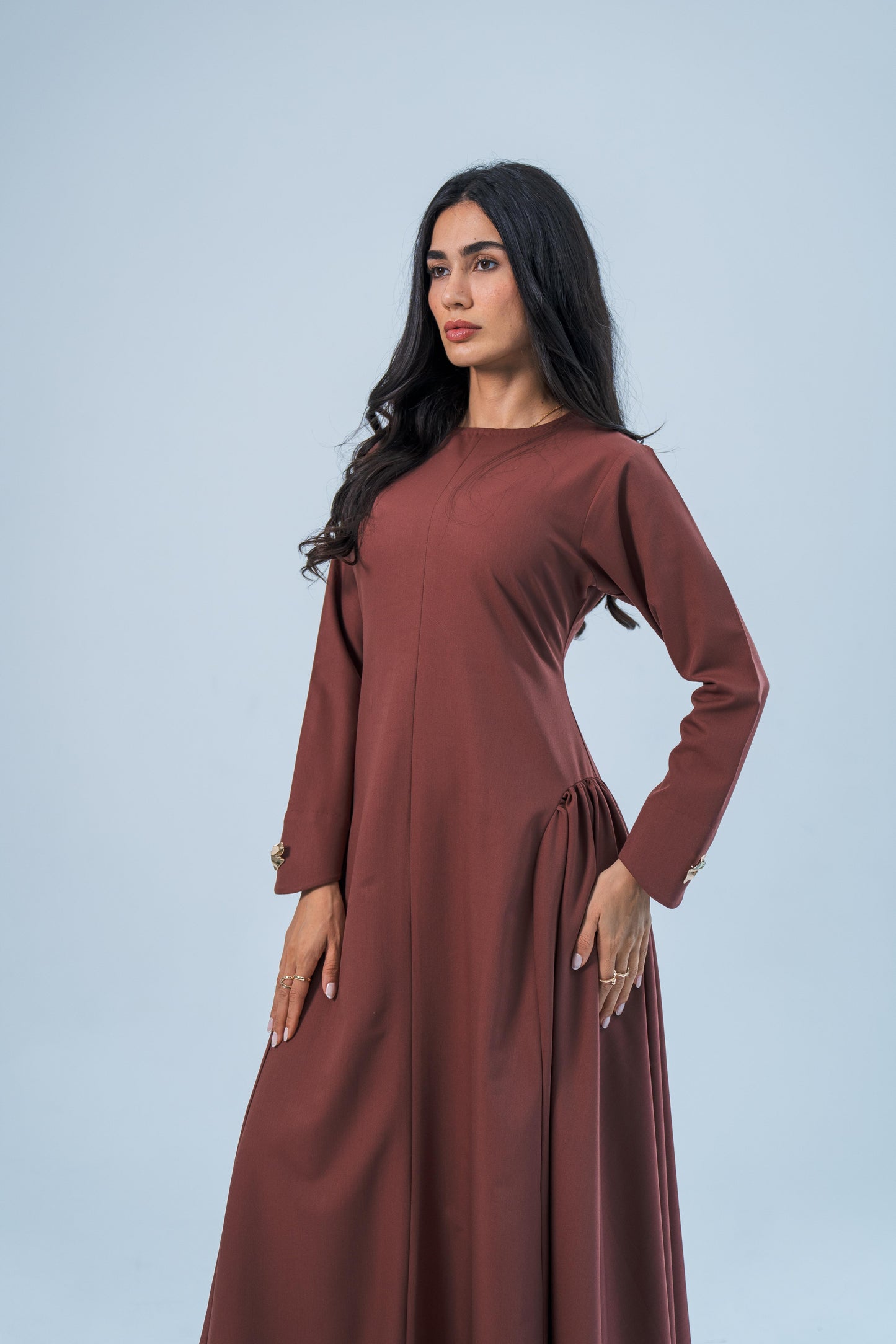 ZAHRA — Gathered Waist Gown (Chestnut)