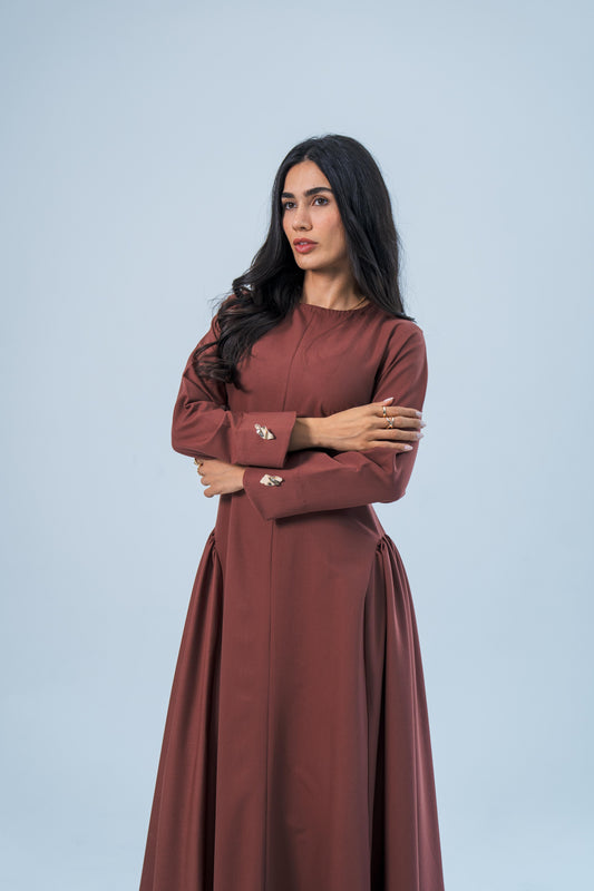 ZAHRA — Gathered Waist Gown (Chestnut)