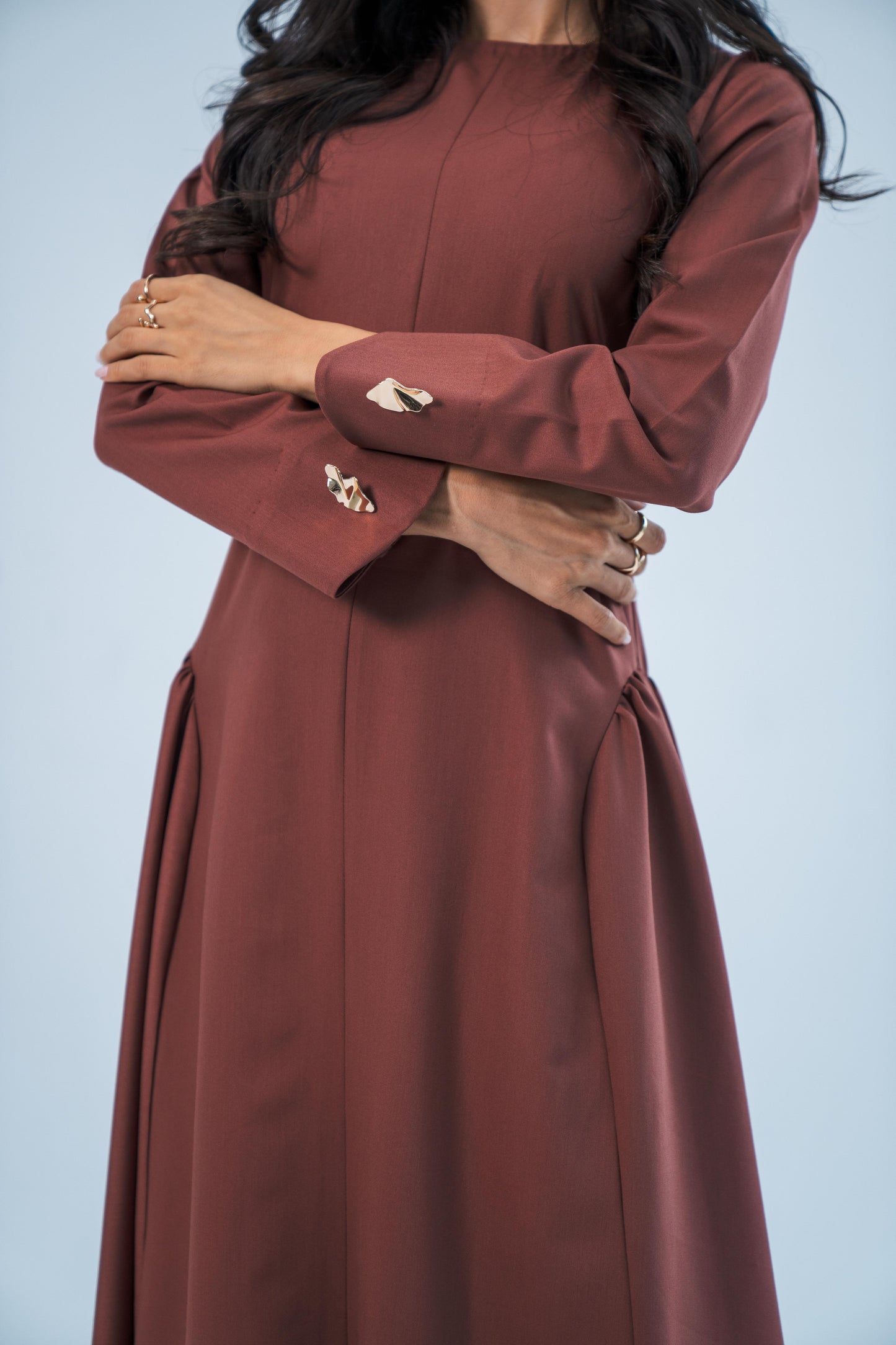 ZAHRA — Gathered Waist Gown (Chestnut)