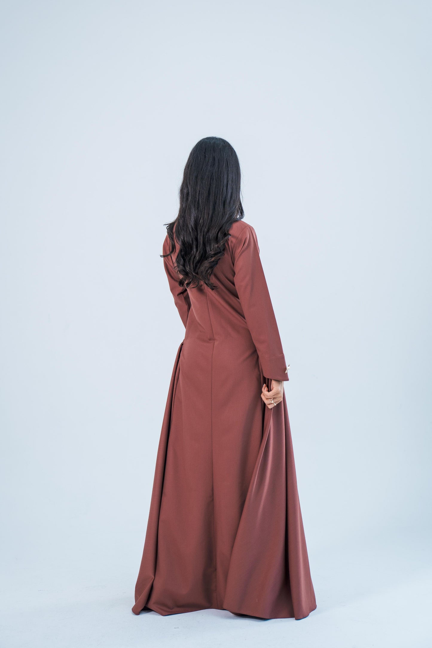 ZAHRA — Gathered Waist Gown (Chestnut)