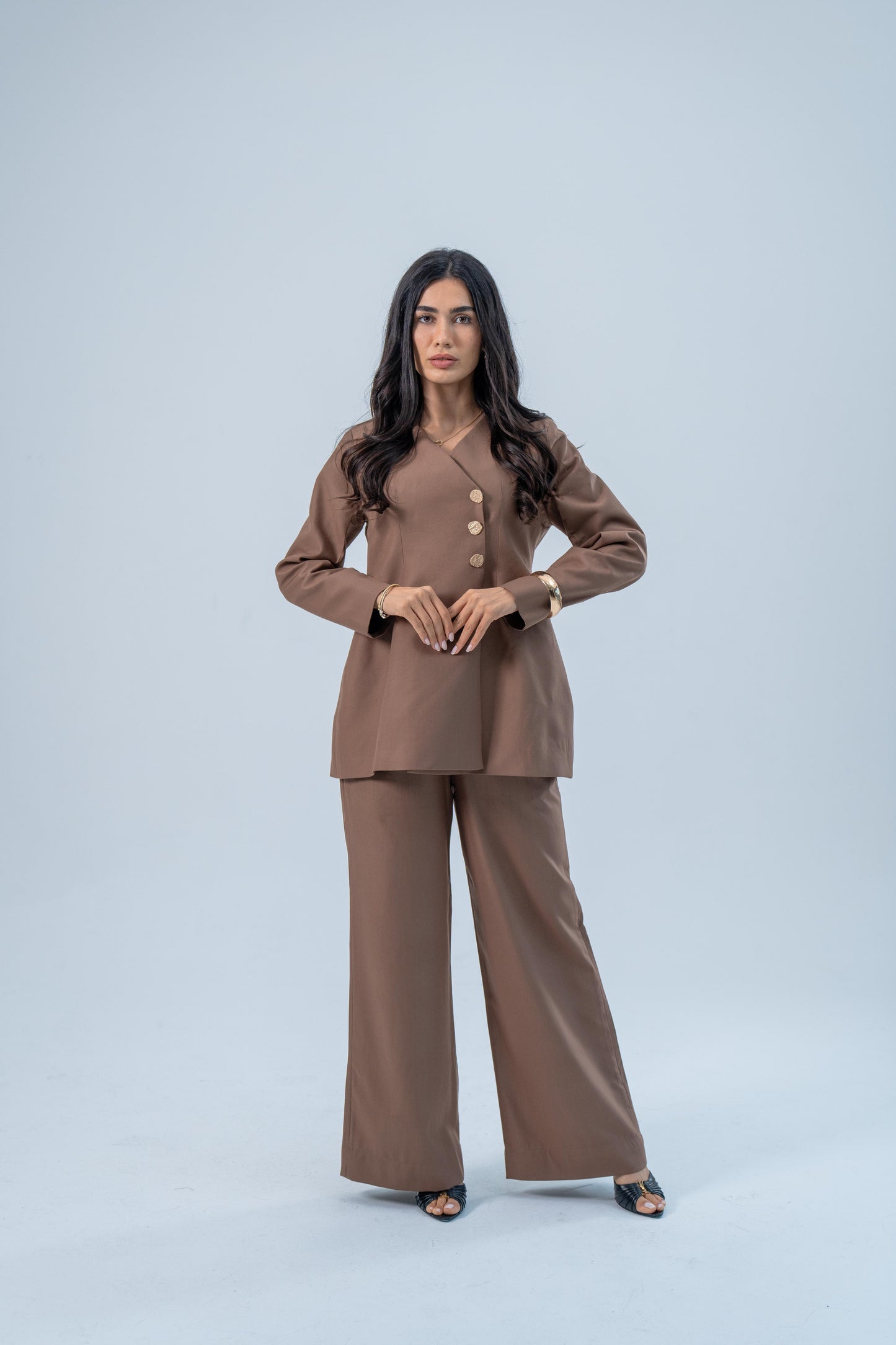 ASEEL — Side Button Blazer Set (Amber)