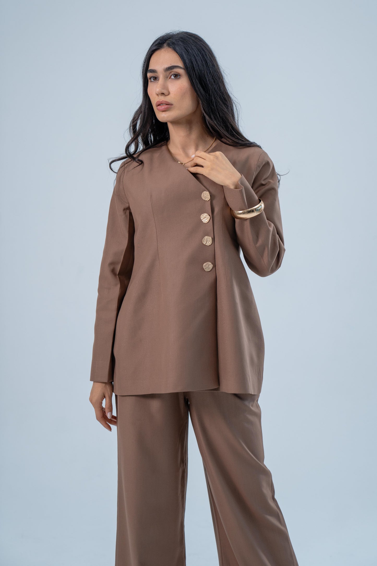 ASEEL — Side Button Blazer Set (Amber)
