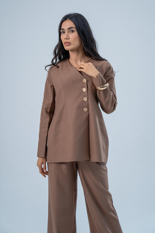 ASEEL — Side Button Blazer Set (Amber)