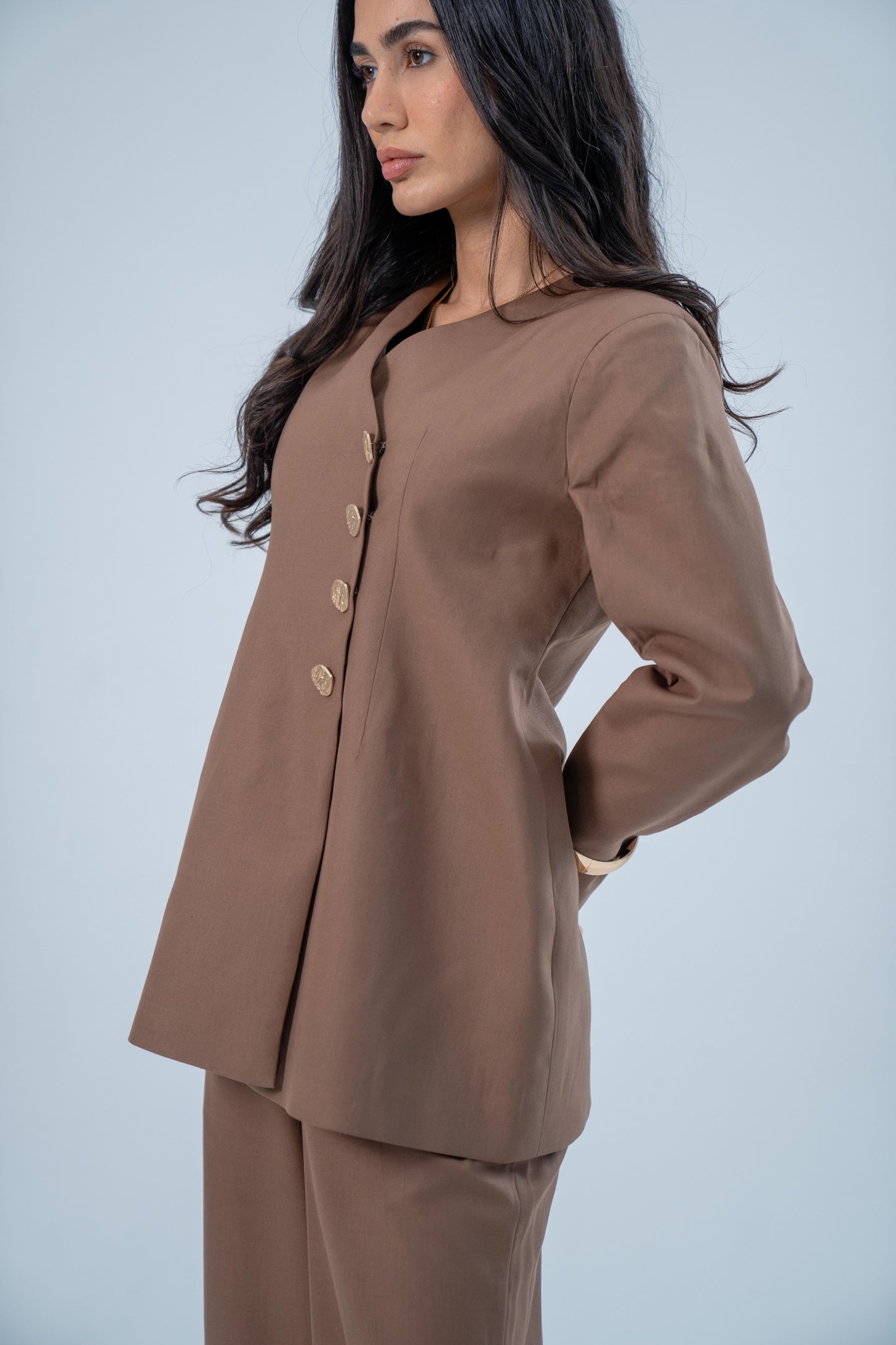ASEEL — Side Button Blazer Set (Amber)