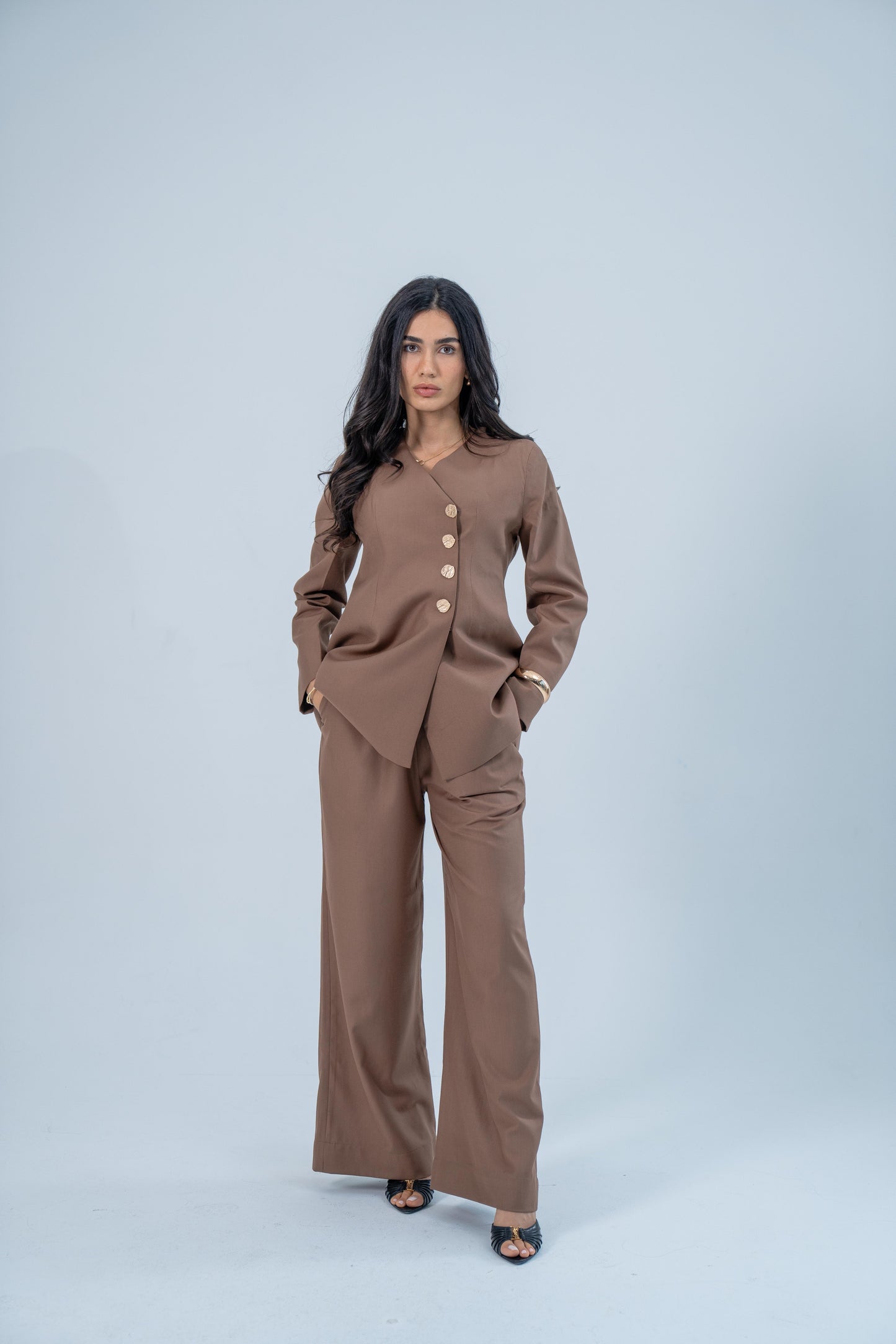 ASEEL — Side Button Blazer Set (Amber)