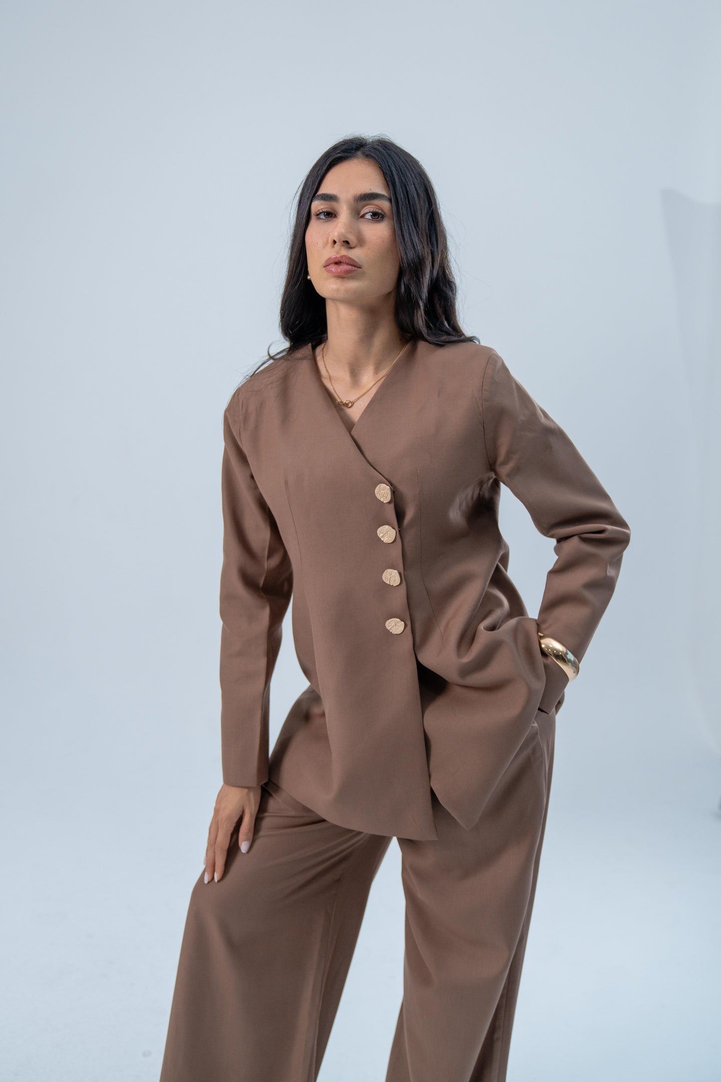 ASEEL — Side Button Blazer Set (Amber)