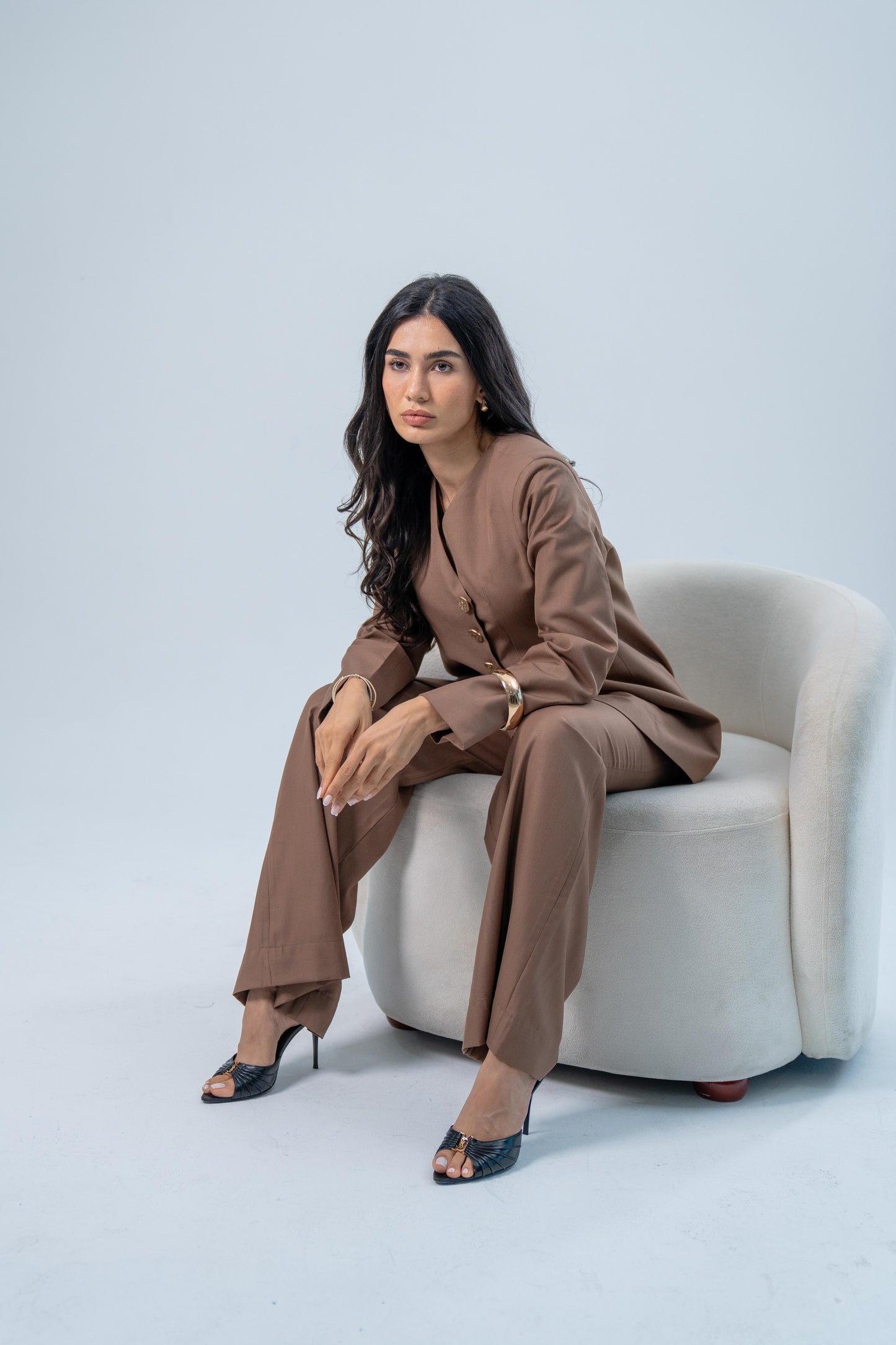 ASEEL — Side Button Blazer Set (Amber)
