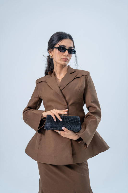 WAHDA — Blazer & Mermaid Skirt Set (Midnight Mocha)