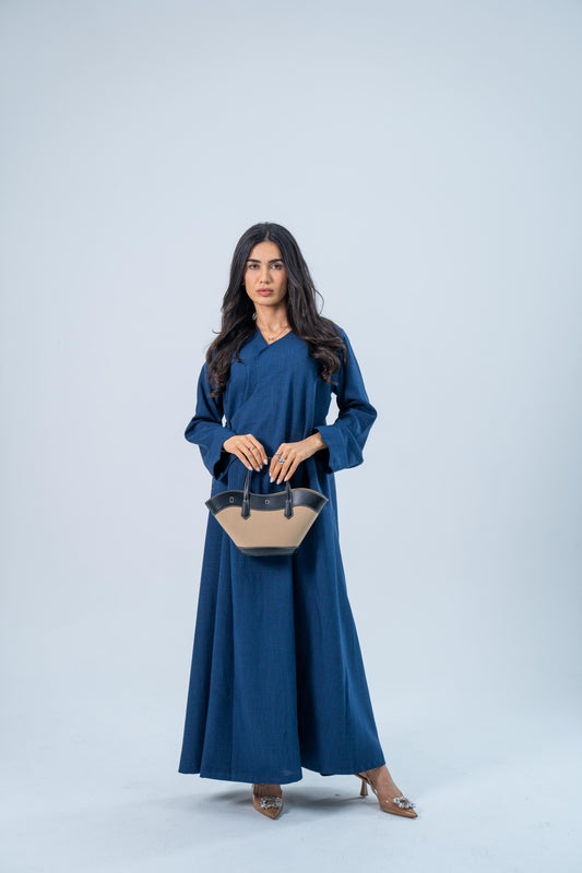 RAHMA — Bow-Tie Linen Abaya (Glacier Blue)