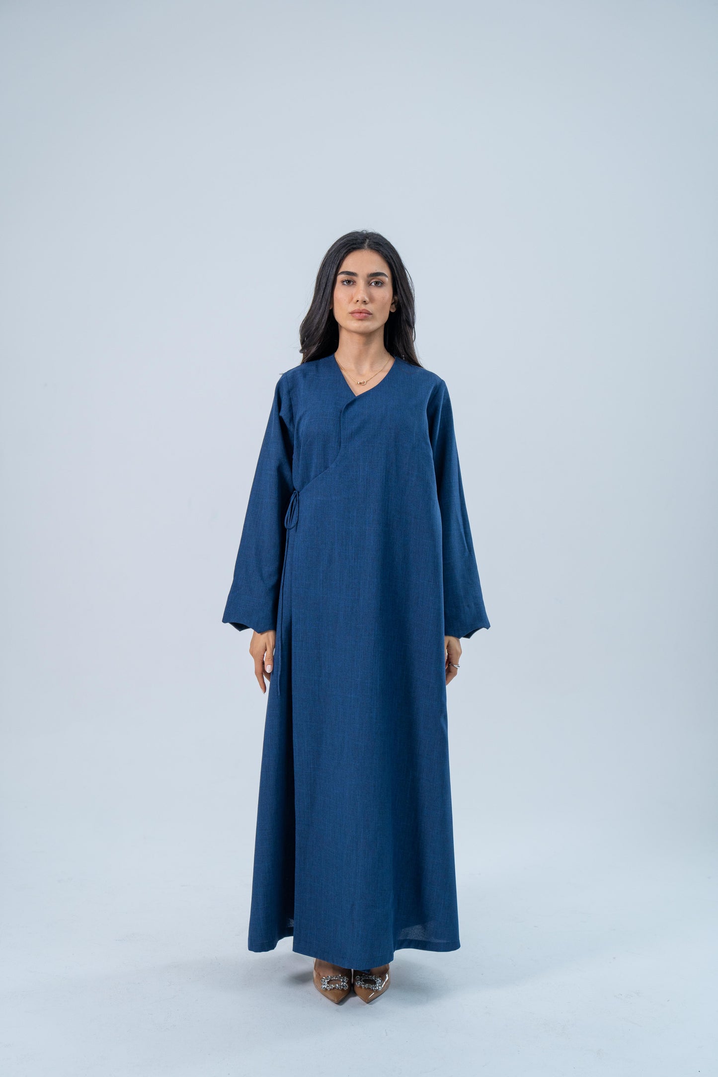 RAHMA — Bow-Tie Linen Abaya (Glacier Blue)