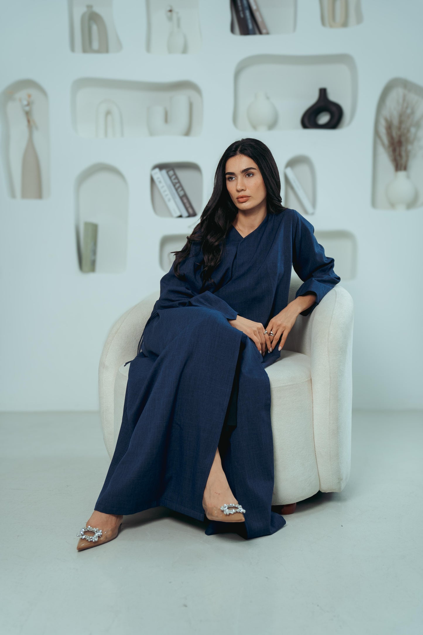 RAHMA — Bow-Tie Linen Abaya (Glacier Blue)