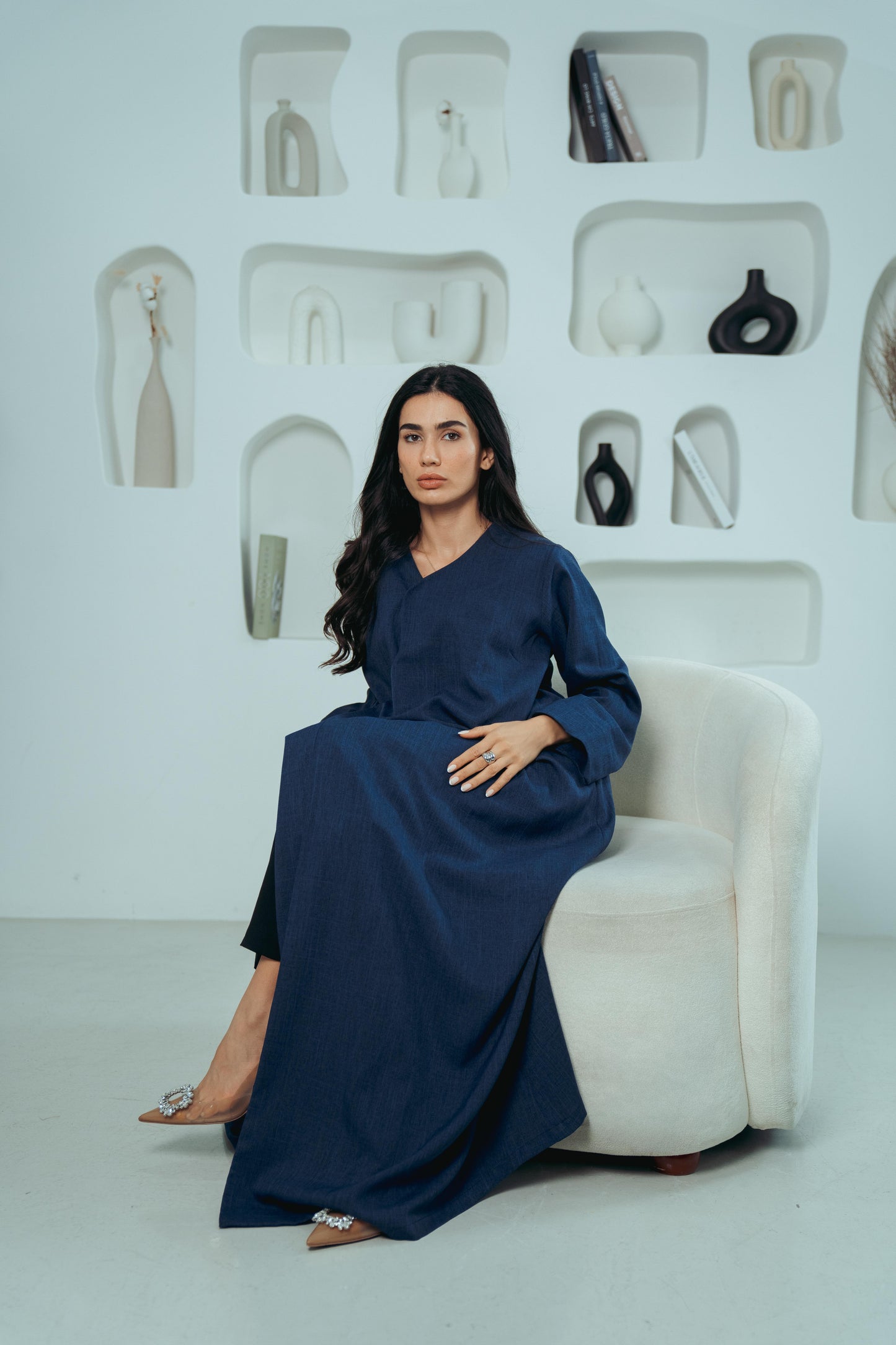 RAHMA — Bow-Tie Linen Abaya (Glacier Blue)