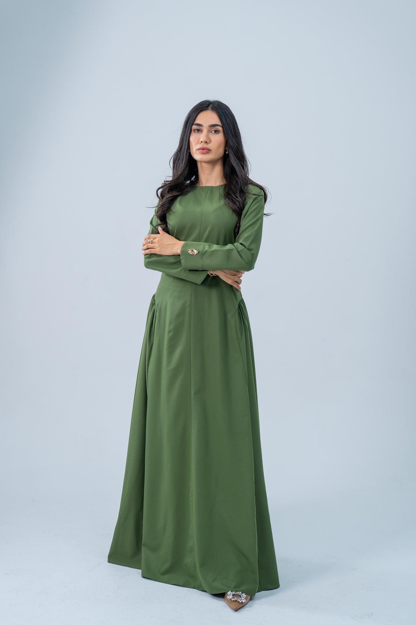 ZAHRA — Gathered Waist Gown (Teal Pistachio)
